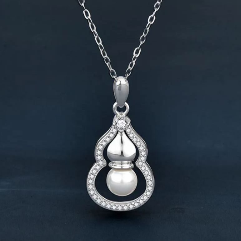 S925 Sterling Silver Moissanite Pearl Gourd Pendent Necklace