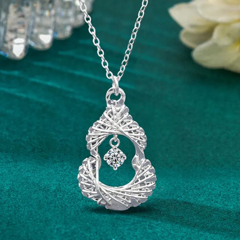 S925 Sterling Silver Moissanite Woven Dream Net Gourd Pendant Necklace