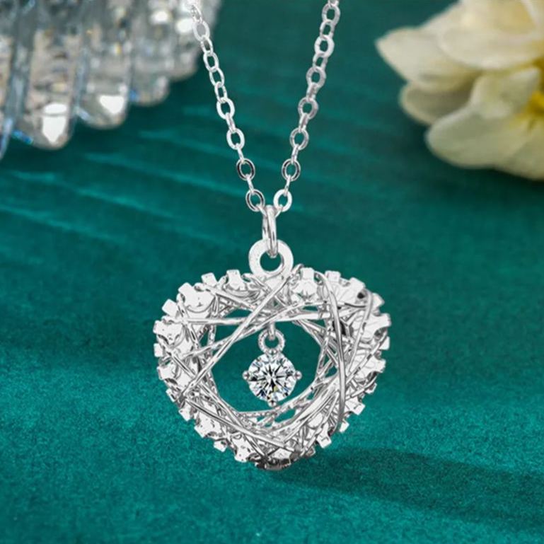S925 Sterling Silver Moissanite Woven Dream Net Love Mush Ice Pendant Necklace