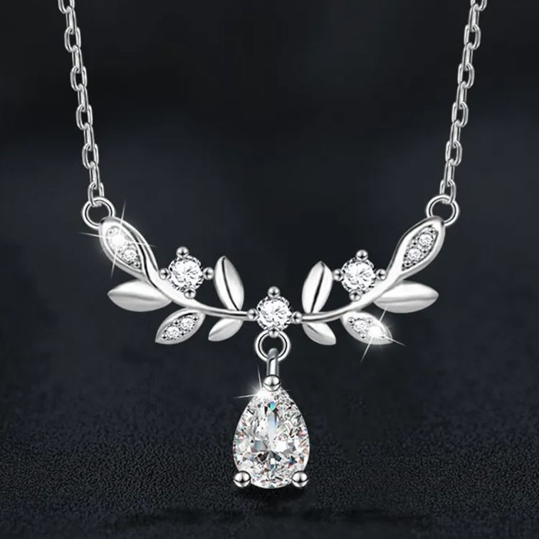 S925 Sterling Silver Moissanite Wheat Water Drop Pendant Necklace