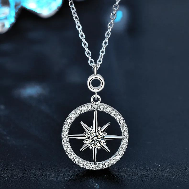 S925 Sterling Silver Moissanite Eight Awn Star Pendant Necklace