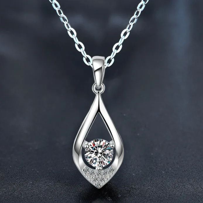 S925 Sterling Silver Moissanite Water Drop Pendant Necklace