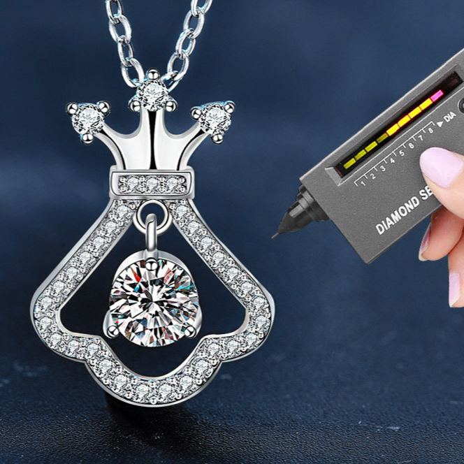 S925 Sterling Silver Moissanite Small Skirt Crown Clavicle Chain Pendant Necklace