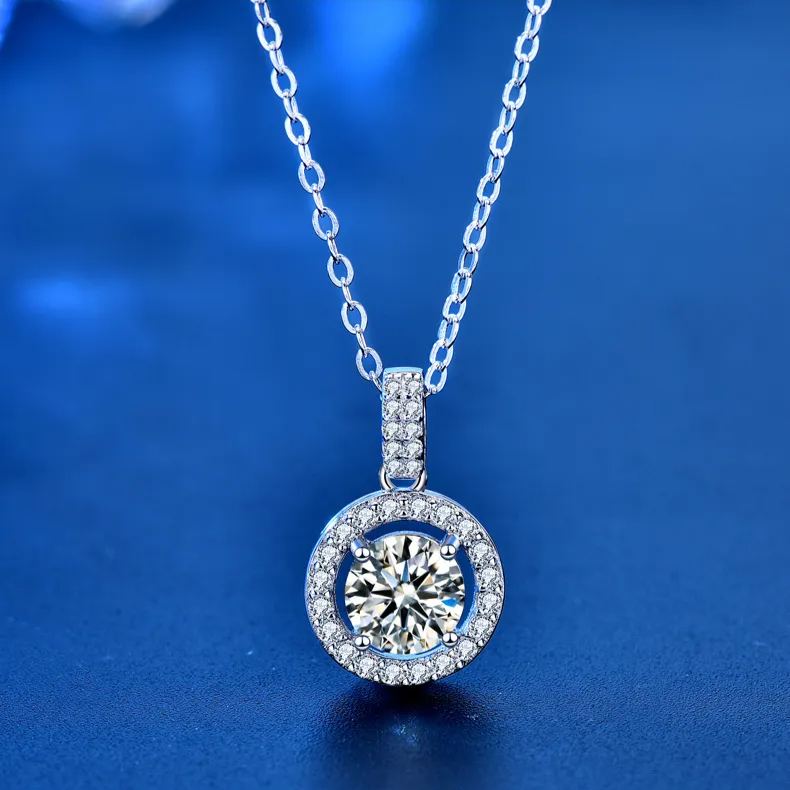 S925 Sterling Silver Moissanite round Bag Clavicle Pendant Necklace