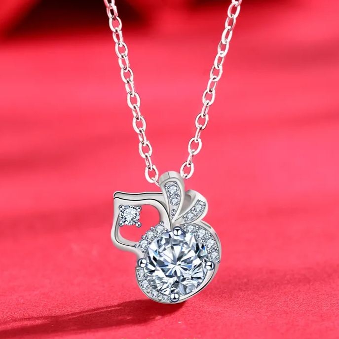 S925 Sterling Silver Moissanite Gourd Pendant  Necklace