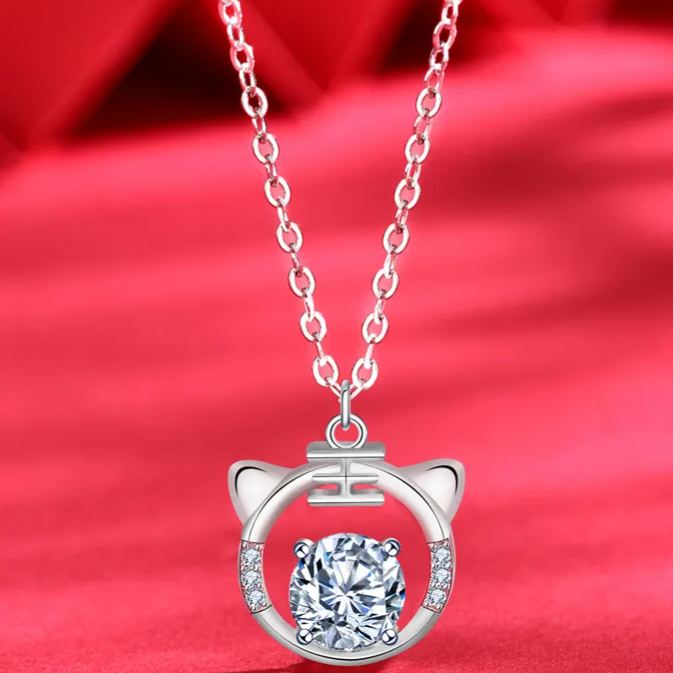 S925 Sterling Silver Moissanite Twelve Zodiac Tiger Pendant Necklace