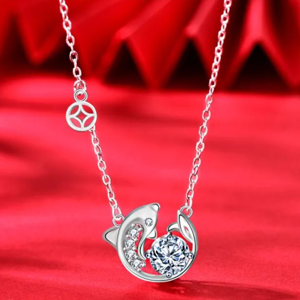 S925 Sterling Silver Moissanite Fancy Carp Pendant Necklace
