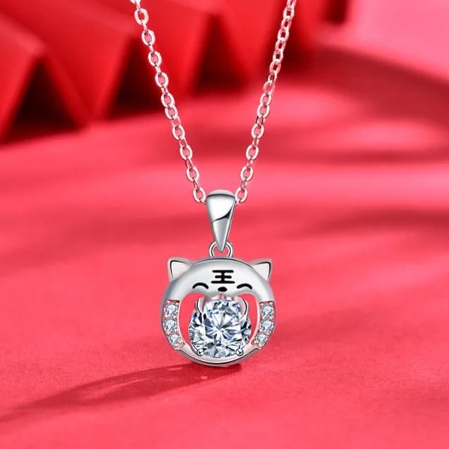 S925 Sterling Silver Moissanite Tiger Pendant Necklace