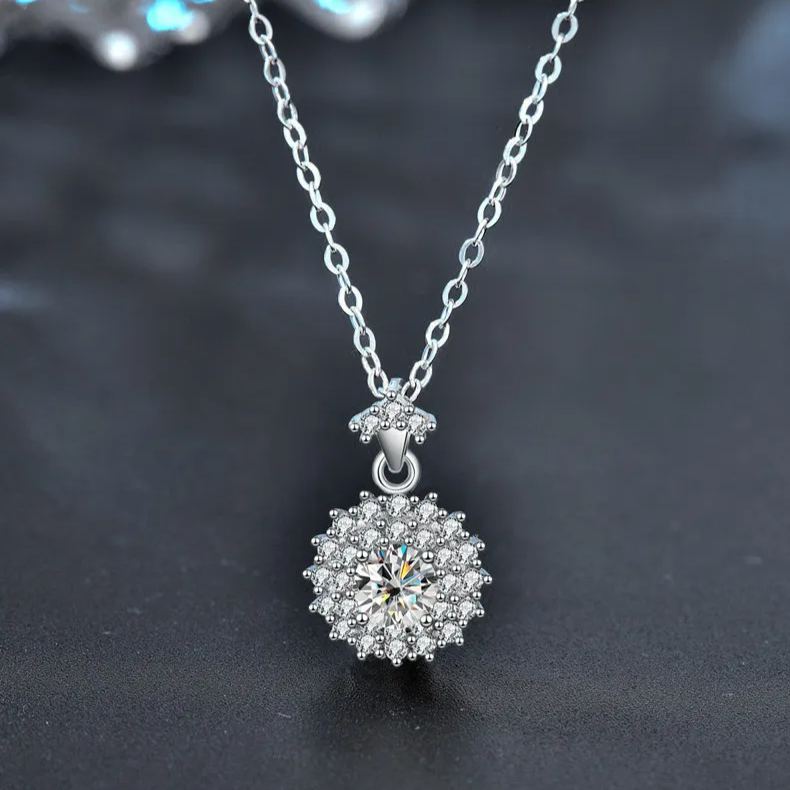 S925 Sterling Silver Moissanite Sun Moon Pendant Necklace