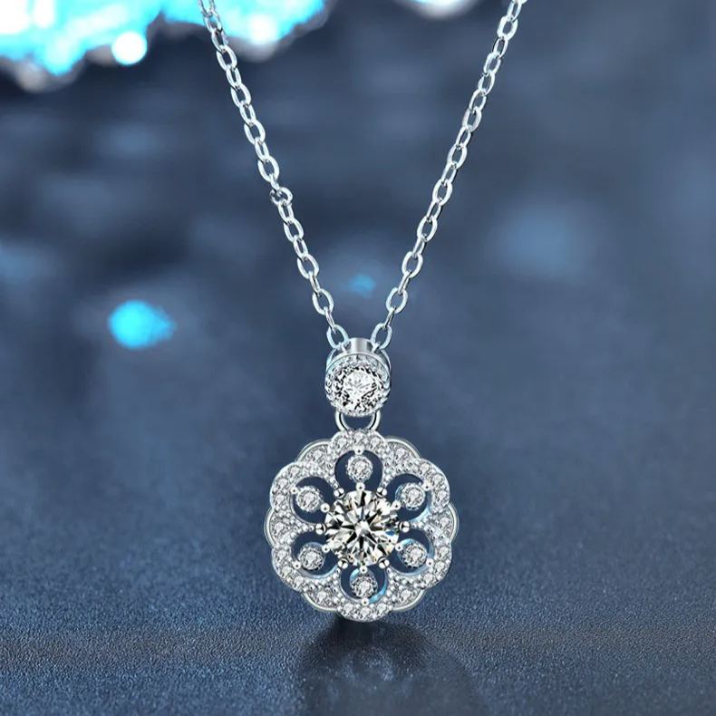 S925 Sterling Silver Moissanite Cherry Blossom Pendant Necklace