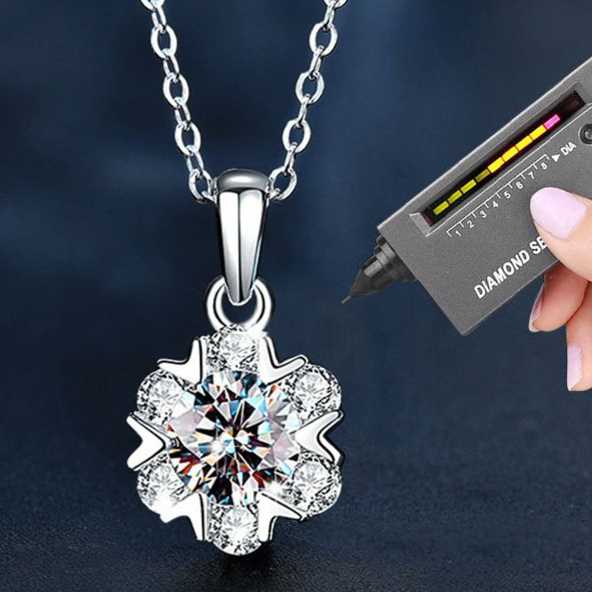 S925 Sterling Silver Moissanite Snowflake Pendant Necklace