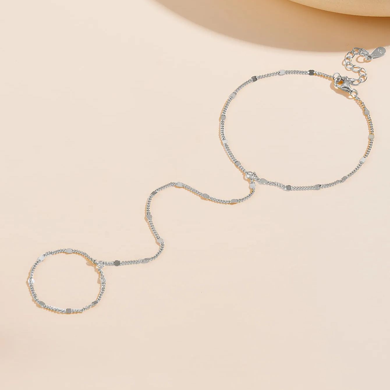 S925 Sterling Silver Beach Chain Ring Bracelet Integrated Chain Bracelet