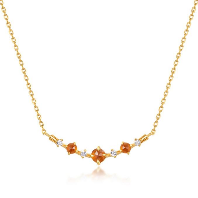 S925 Sterling Silver Gold-Plated Geometric Orange Garnet Pendant Necklace