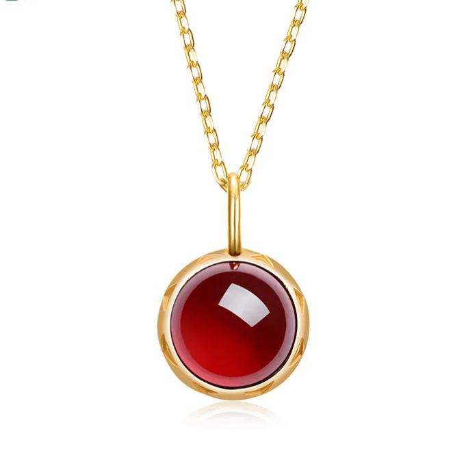 S925 Sterling Silver Gold-Plated Natural Garnet Pendant Necklace