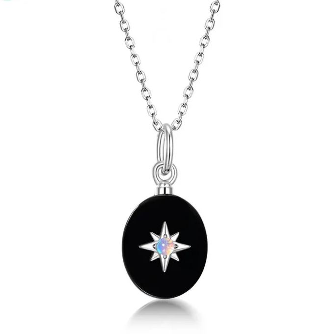 S925 Sterling Silver Black Onyx Synthetic Opal Pendant Necklace