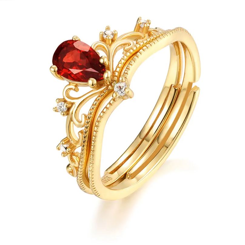 S925 Sterling Silver Gold-Plated Garnet Crown Zircon Ring