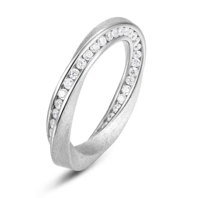 S925 Sterling Silver Twist Zircon Inlaid Ring