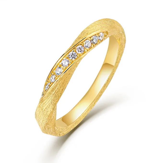 S925 Sterling Silver Gold Twist Zircon Inlaid Ring