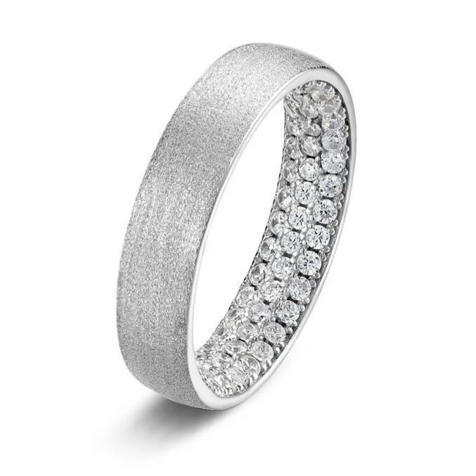 S925 Sterling Silver Ring with Full Diamond and Three Rows of Inlaid Zircon Rings