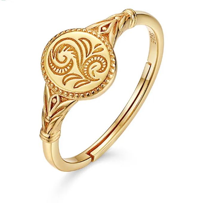 S925 Sterling Silver Gold-Plated Classic Leaf Ring