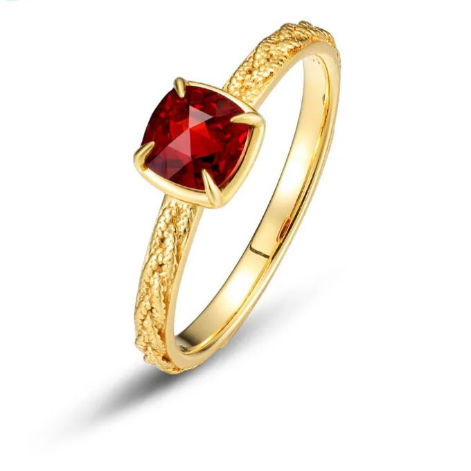 S925 Sterling Silver Gold-Plated Garnet Ring