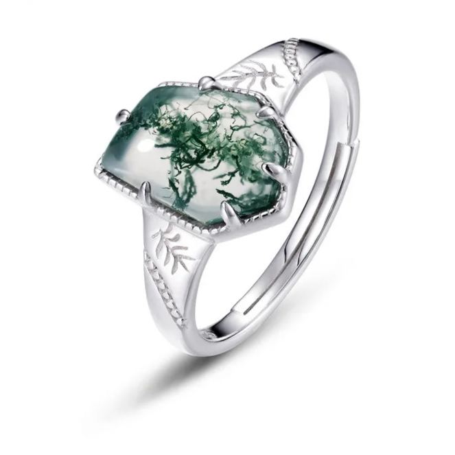 S925 Sterling Silver Waterweed Irregular Agate Ring