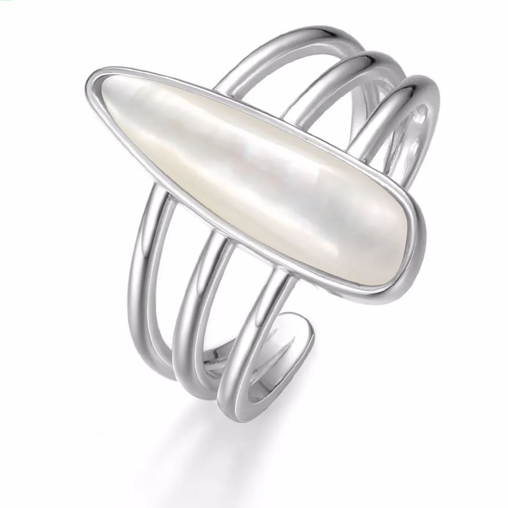 S925 Sterling Silver Vintage White Shell Ring