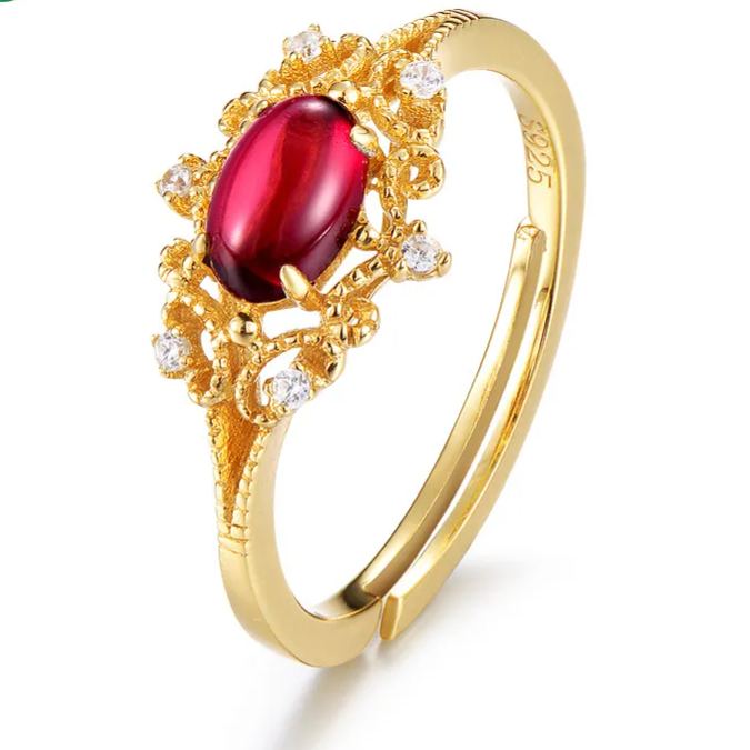 S925 Sterling Silver Vintage Garnet Zircon Ring