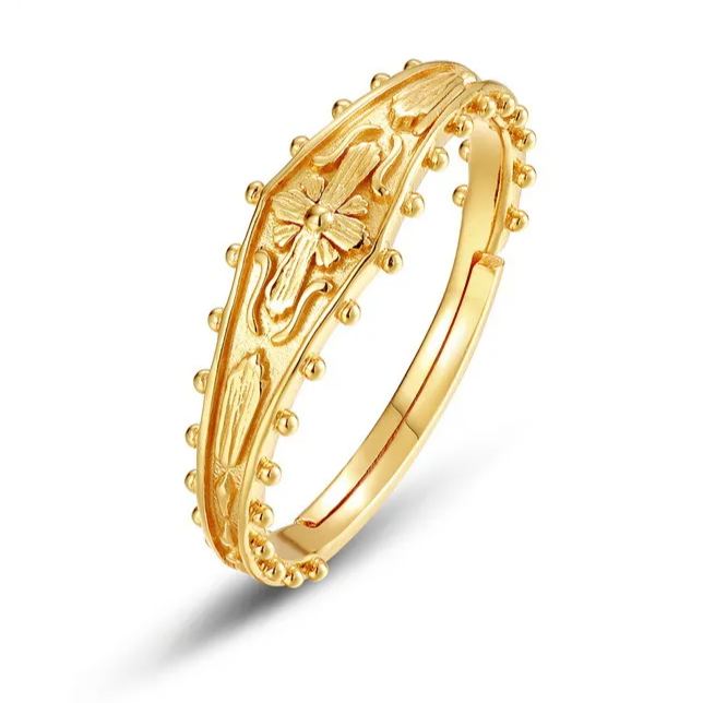 S925 Sterling Silver Gold-Plated Cross Pattern Ring