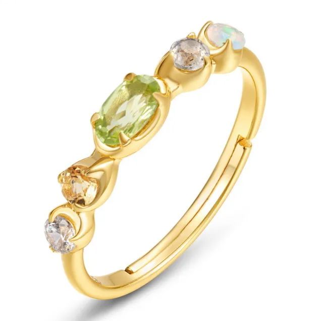 S925 Sterling Silver Gold-Plated Natural Peridot Ring