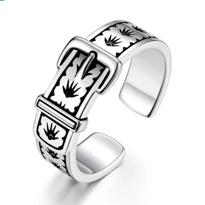 S925 Sterling Silver Creative Leather Buckle Ring