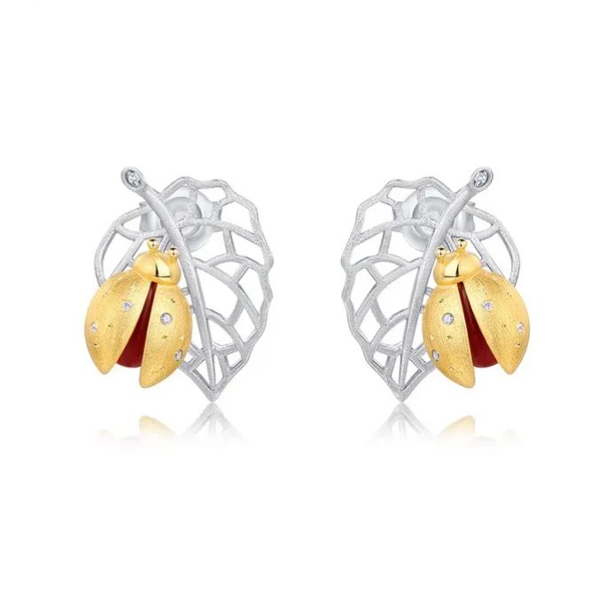 S925 Sterling Silver Gold-Plated Stud with Red Agate Earrings