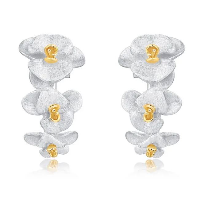 S925 Sterling Silver Vintage Orchid Earrings