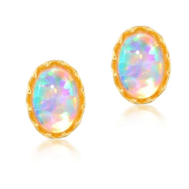 S925 Sterling Silver Gold-Plated Vintage Opal Stud Earrings