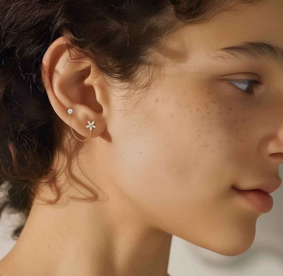 S925 Sterling Silver Flower Stud Earrings with Zirconia