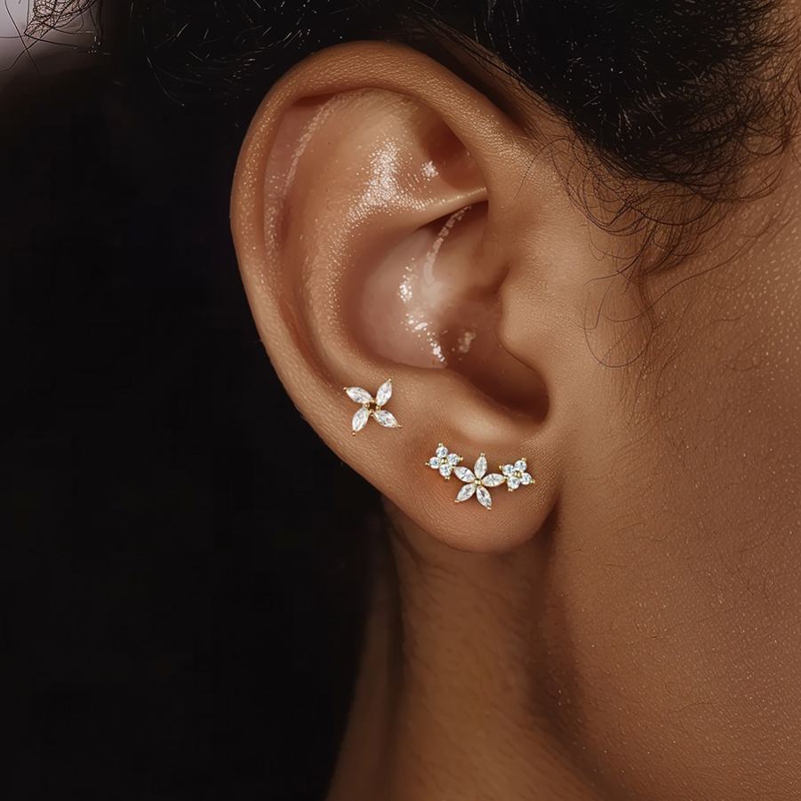 S925 Sterling Silver Flower Stud Earrings with Zirconia