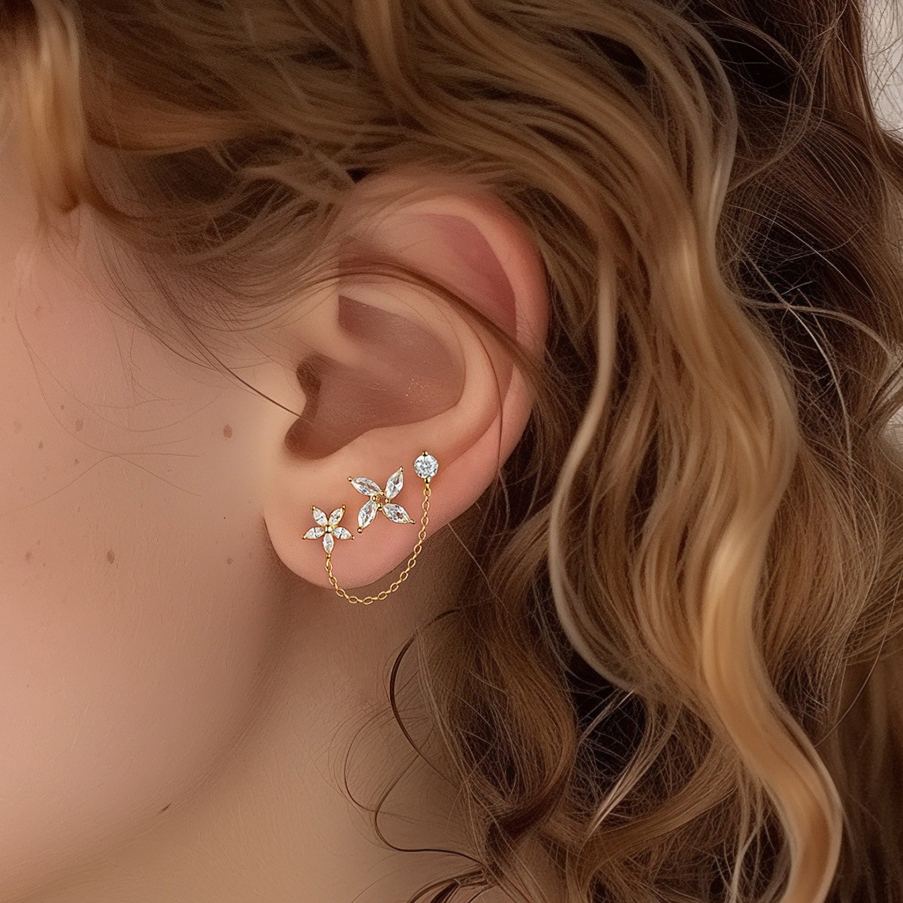 S925 Sterling Silver Flower Stud Earrings with Zirconia