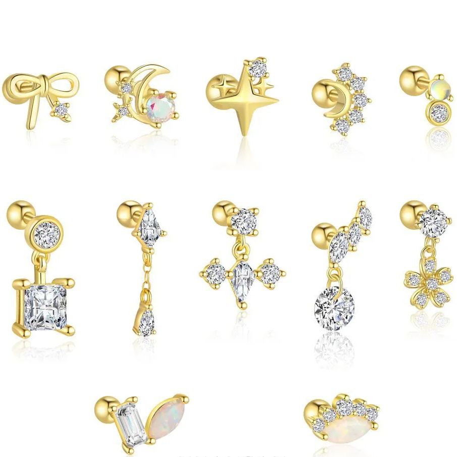 S925 Sterling Silver Zircon Round-Stud Earrings