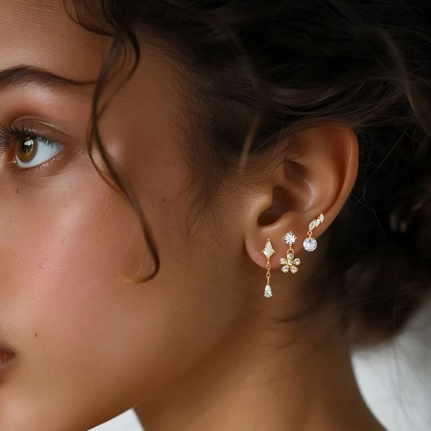 S925 Sterling Silver Zircon Round-Stud Earrings