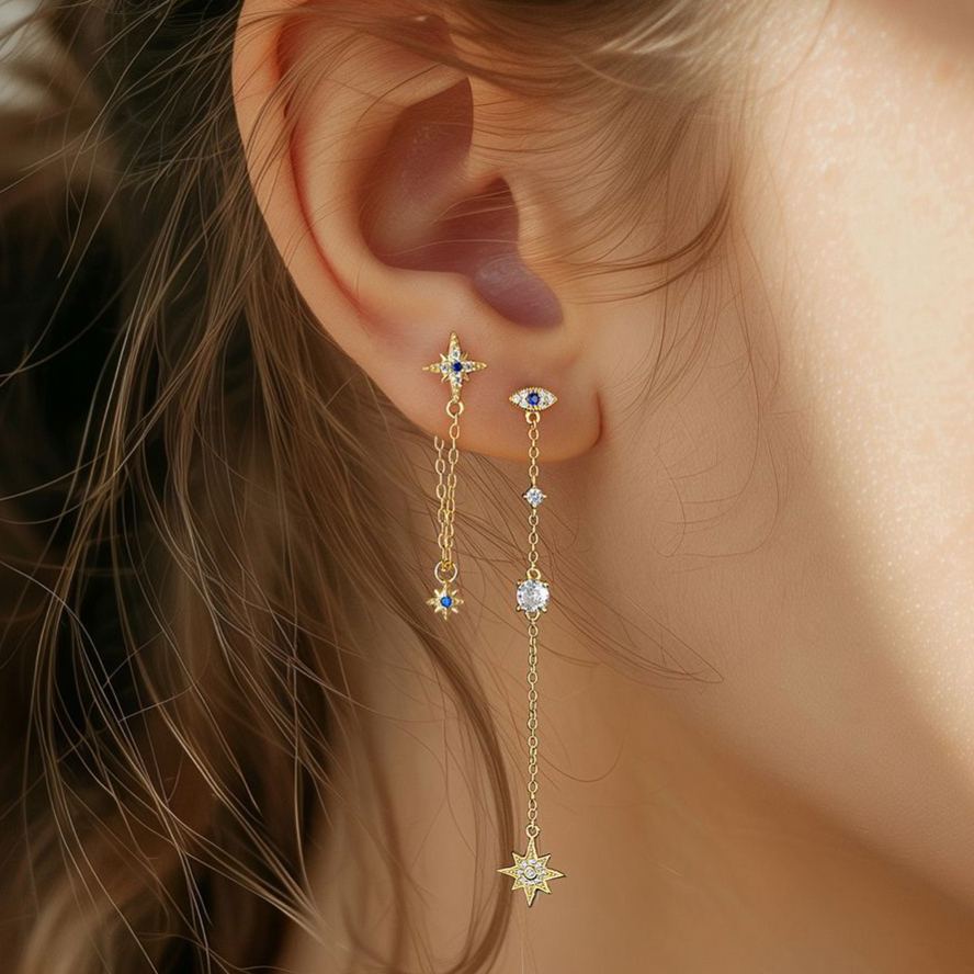 S925 Sterling Silver Ear Stud and Earring Set