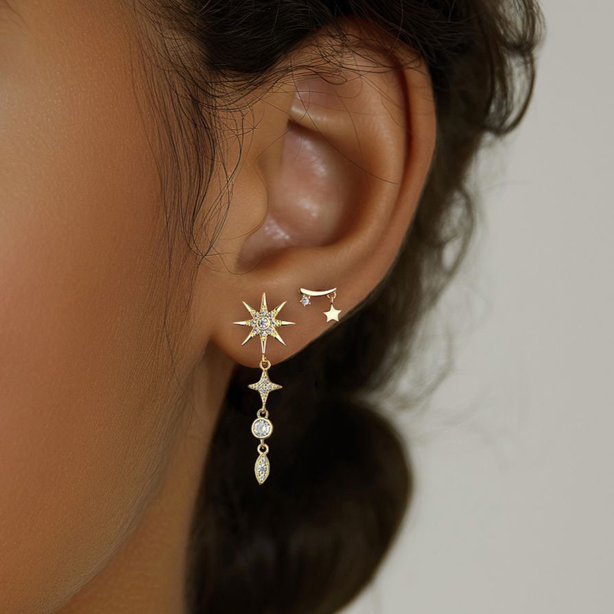 S925 Sterling Silver Ear Stud and Earring Set