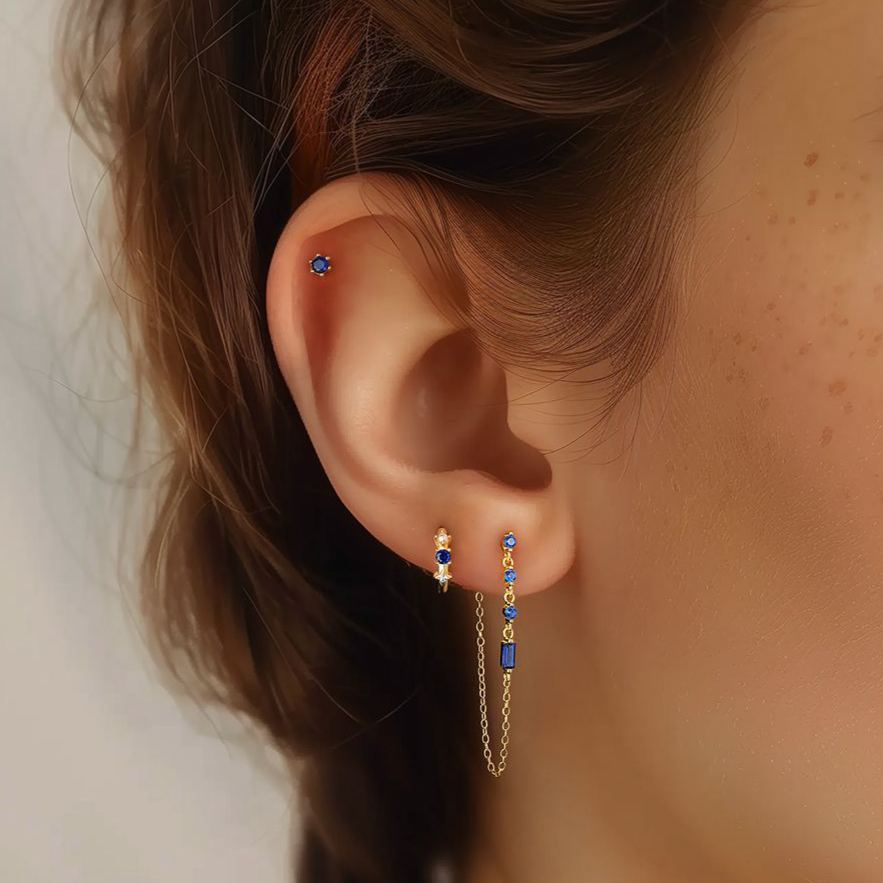 S925 Sterling Silver Blue Zircon Stud Earring Set