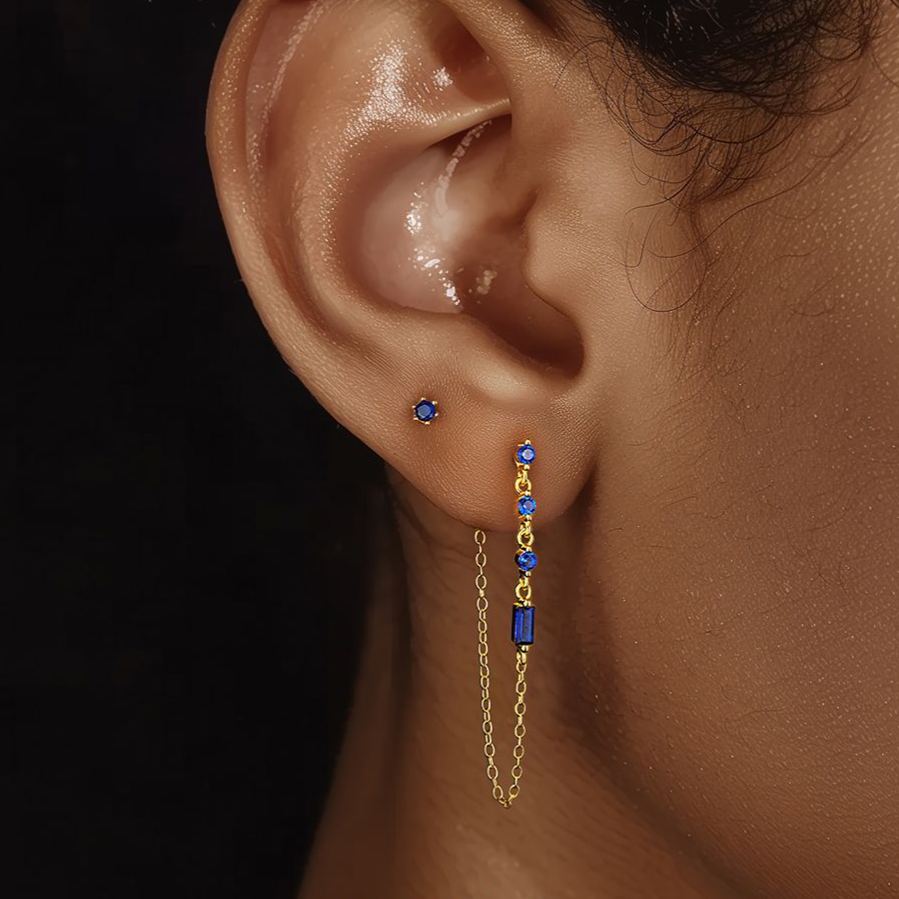 S925 Sterling Silver Blue Zircon Stud Earring Set