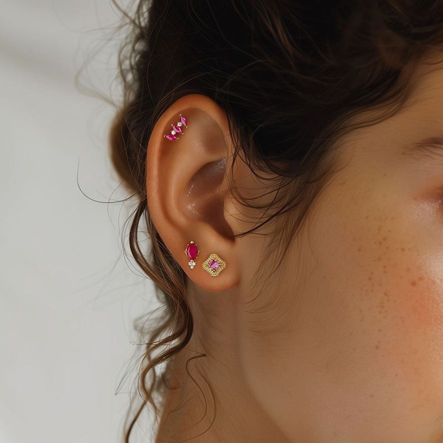 S925 Sterling Silver Stud Earrings with Colorful Zirconia