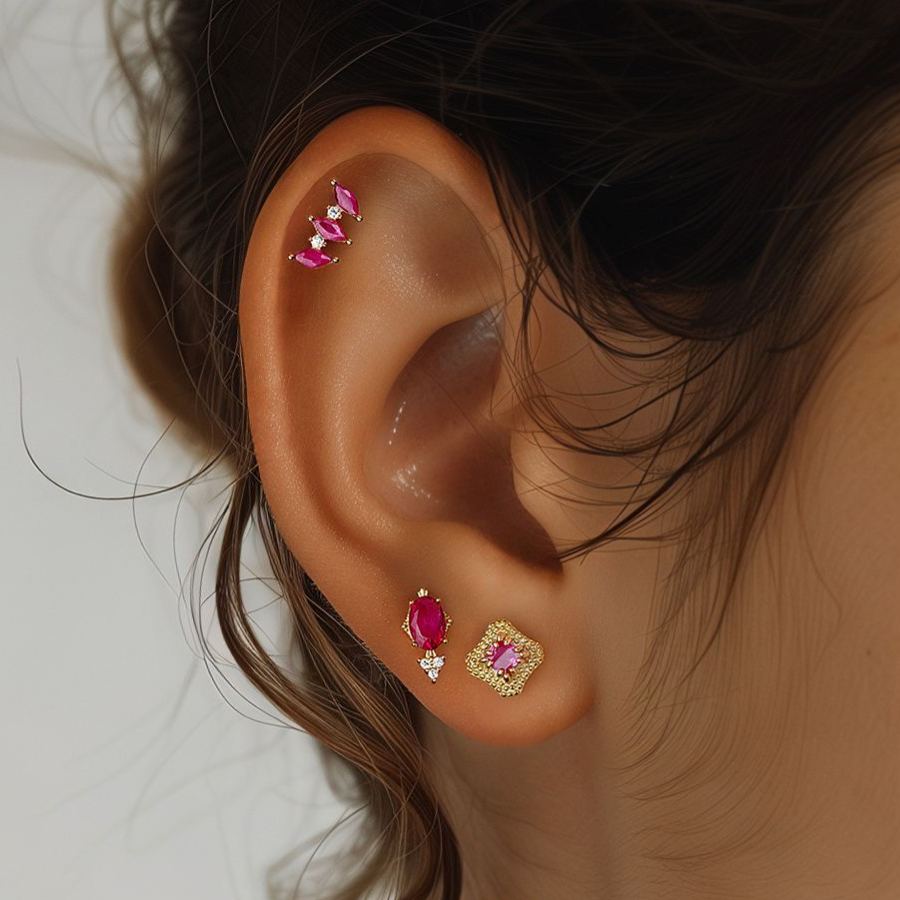 S925 Sterling Silver Stud Earrings with Colorful Zirconia