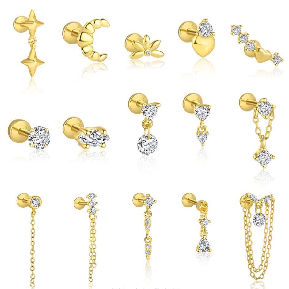 S925 Sterling Silver Flat-Back Zircon Stud Earrings