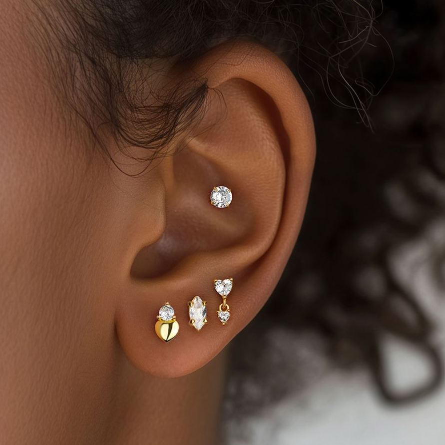 S925 Sterling Silver Flat-Back Zircon Stud Earrings