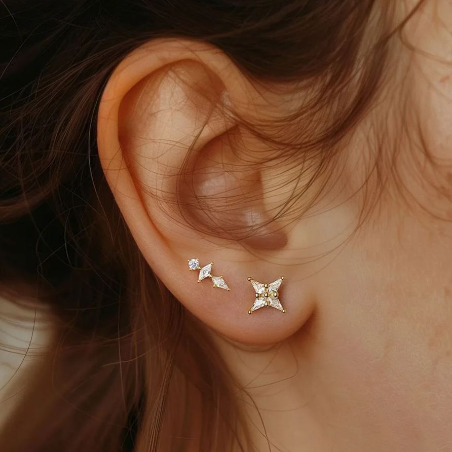 S925 Sterling Silver Geometric Zircon Stud Earrings