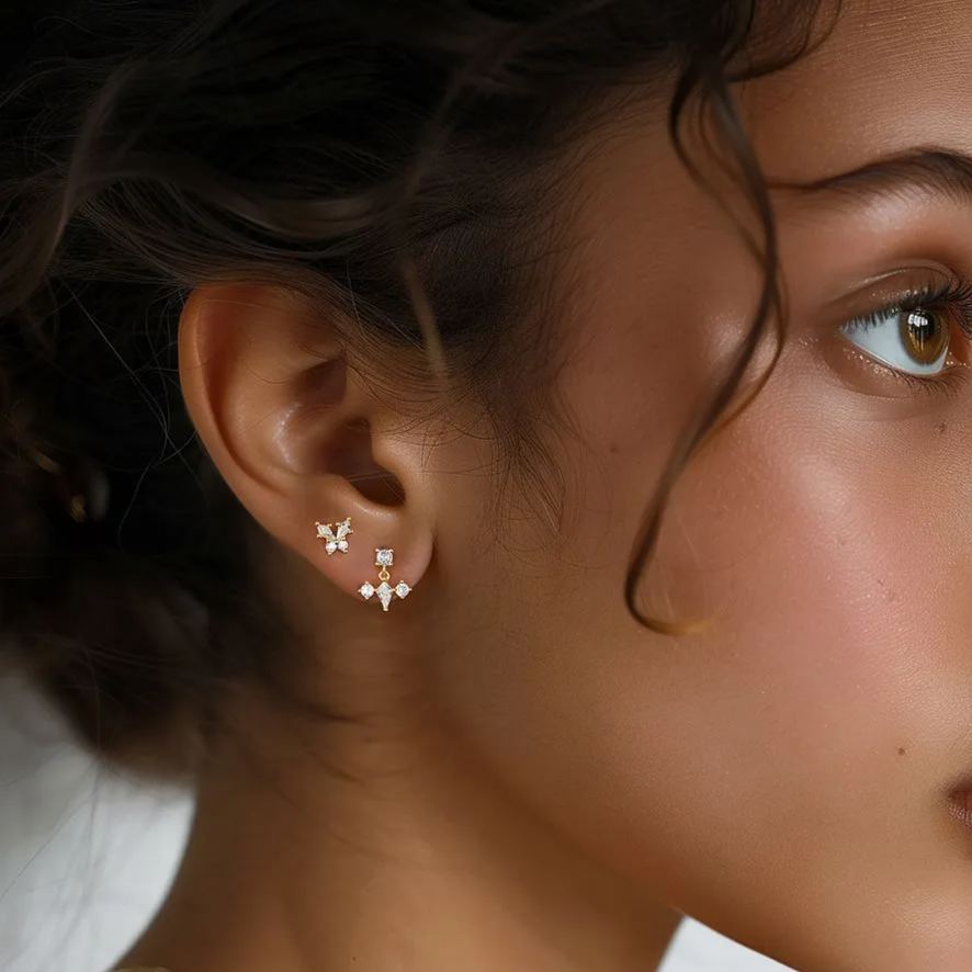S925 Sterling Silver Geometric Zircon Stud Earrings