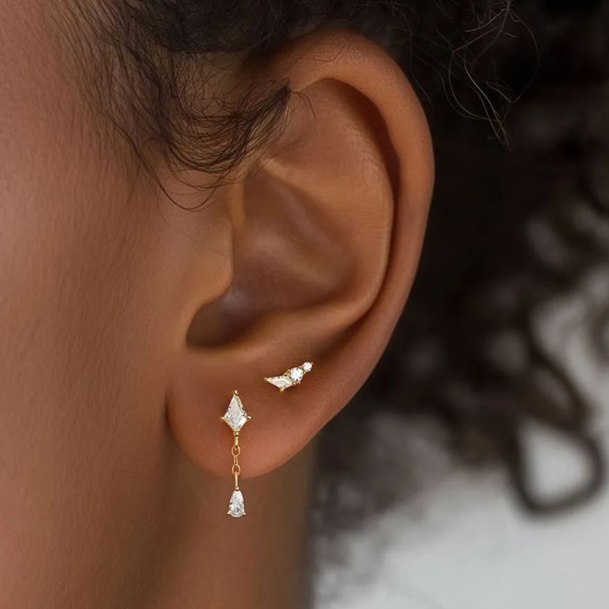S925 Sterling Silver Geometric Zircon Stud Earrings